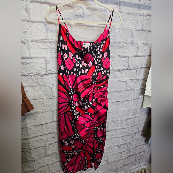 EUC $395 MILLYLilliana Graphic Butterfly Dress in Black & Pomegranate SZ 8 - Picture 10 of 11